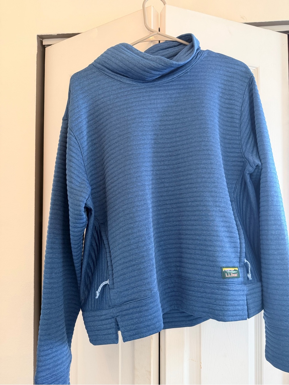 L.L. Bean Women's Sky Blue Ribbed Cowl Neck Sweater